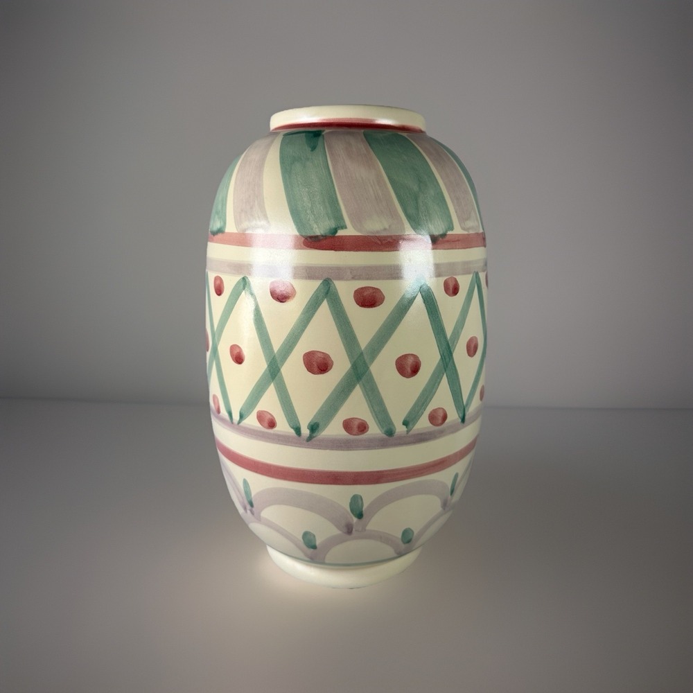 Bellini Italy Vase 11" Pastel Geometric Postmodern Ceramic‎ Pottery MCM Style